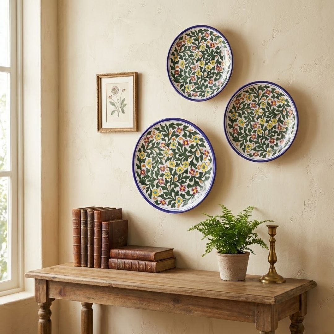 Blue Pottery Wall Decor Plates Lotus - v5.0